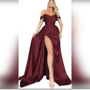 Elegant & Sexy Off-Shoulder Burgundy Evening Gown